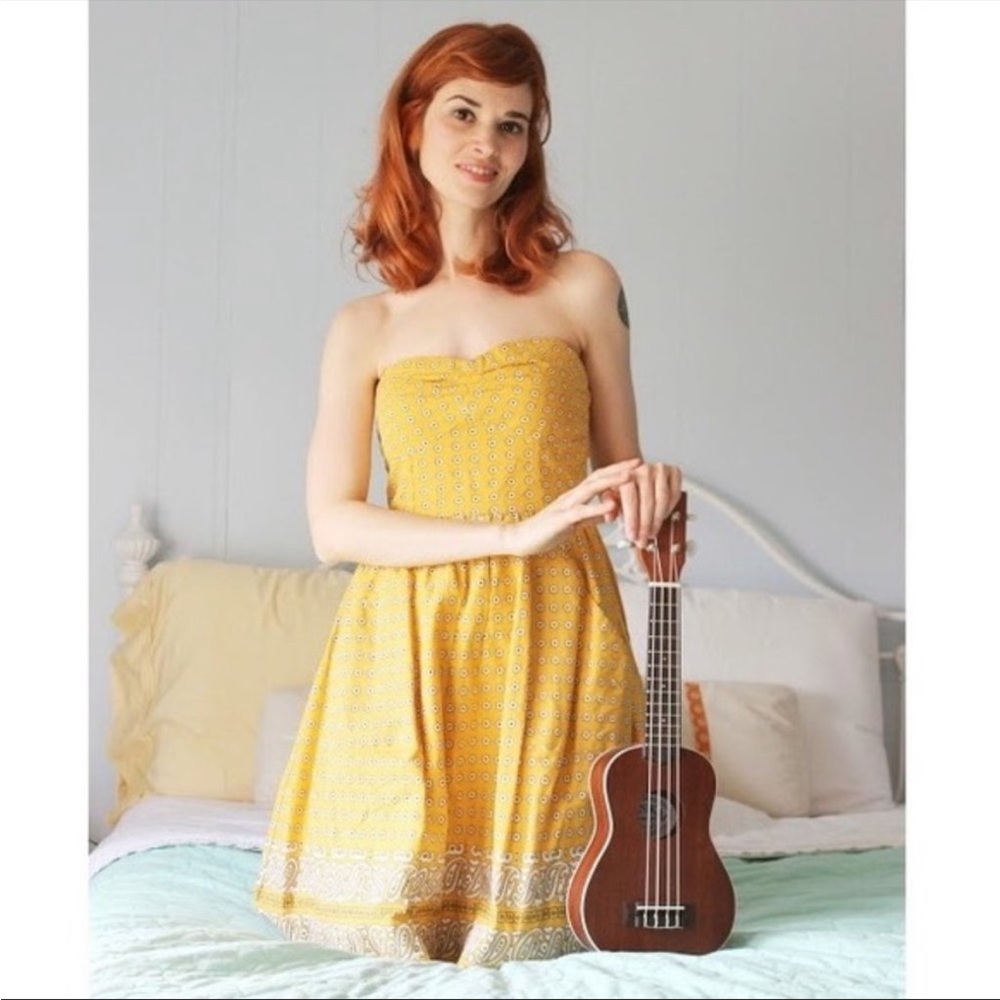 Anthropologie Strapless Dress Bright Bandana Yellow Paisley Girls from Savoy 0